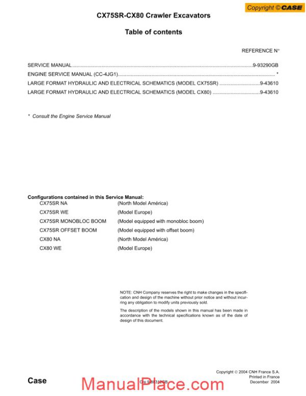 case cx75sr cx80 crawler excavator shop manual page 1