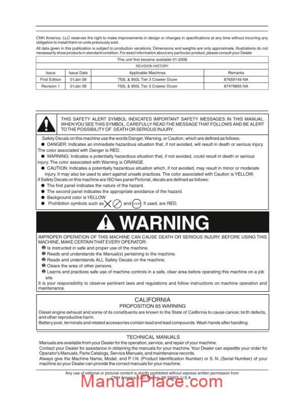 case dozers 750l 850l operator manual page 2