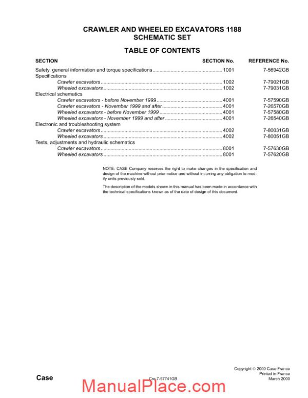 case hydraulics excavators 1188 shop manual page 2