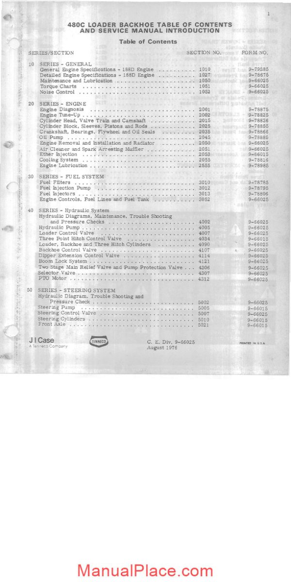 case loader backhoe 480c service manual page 1