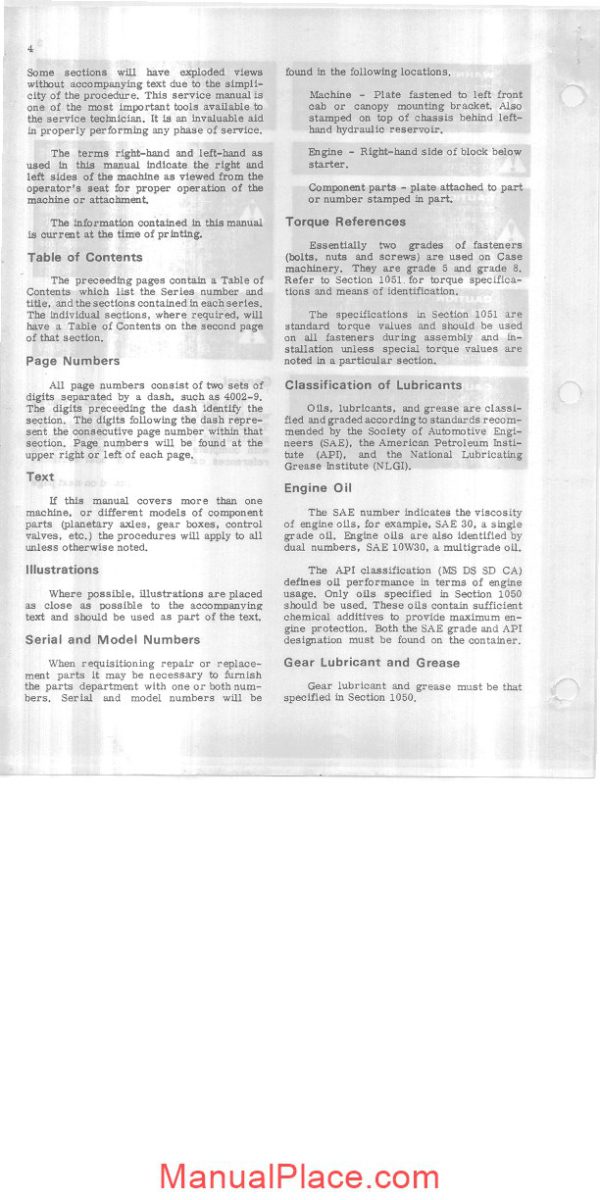 case loader backhoe 480c service manual page 4