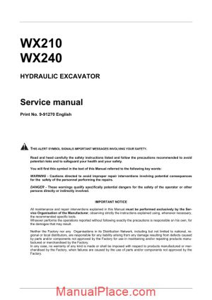 case wx210 240 hydraulic excavator service manual page 1