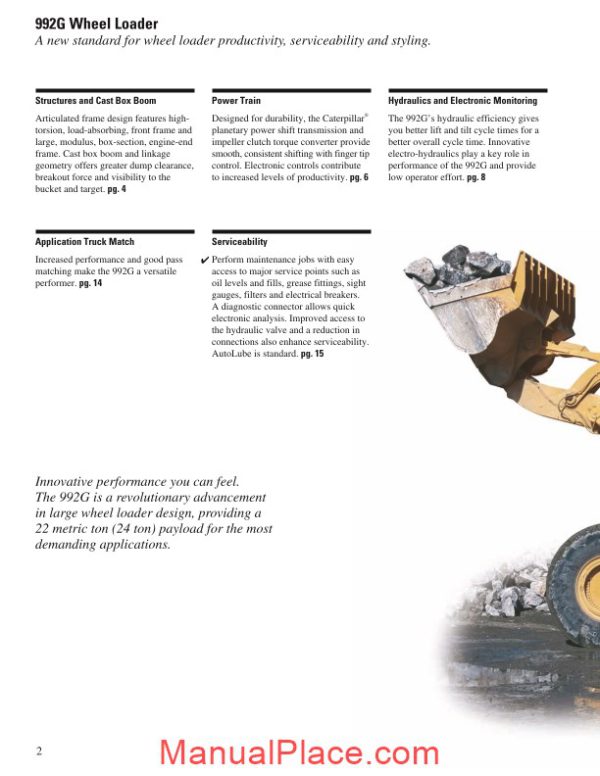 cat 992g technical specifications page 2