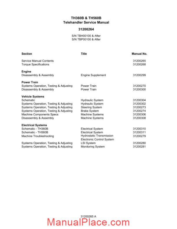 cat telehandler th360b service manual page 1