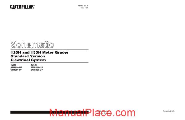 caterpillar 120h 135h motor grader standard version electrical system schematic page 1