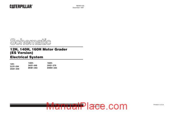 caterpillar 12h 140h 160h motor grader es version electrical system schematic page 1