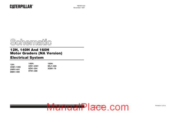 caterpillar 12h 140h 160h motor grader na version electrical system schematic page 1