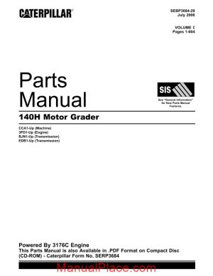 caterpillar 140h motor grader parts manual page 1