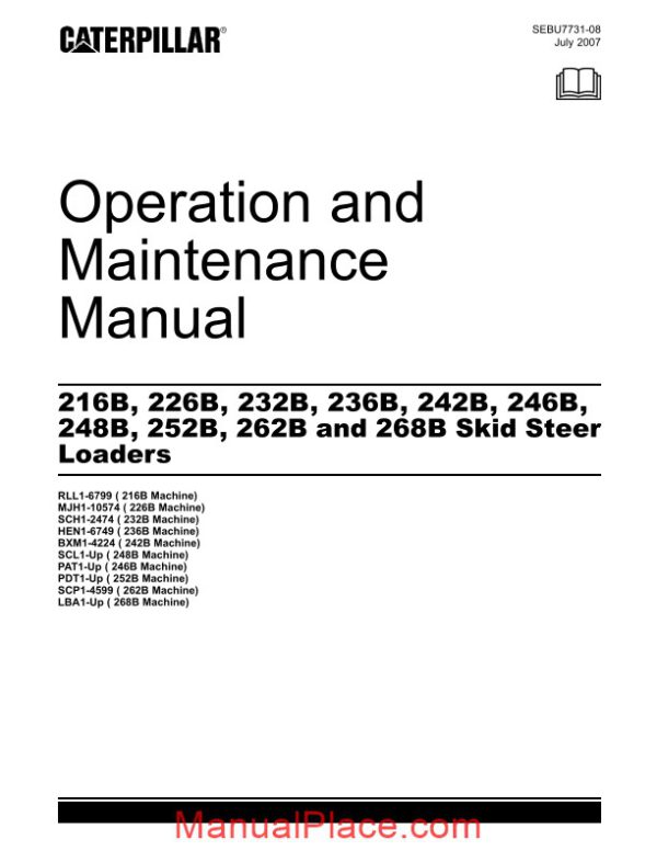 caterpillar 216b 268b skid steer loader operation and maintenance manual page 2