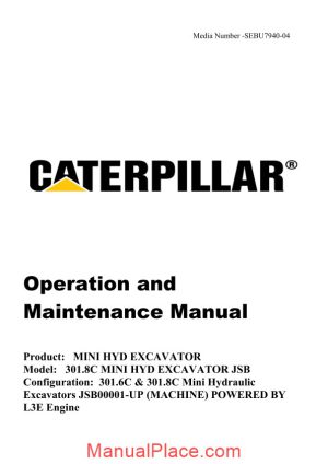 caterpillar 301 8c mini hydraulic excavator jsb operation maintenance manual page 1