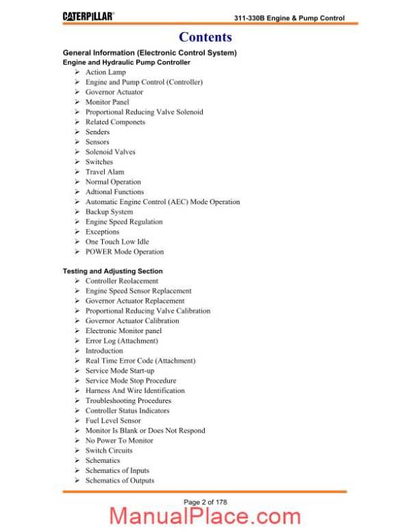 caterpillar 311b 330b excavators engine and pump electronic control system page 2