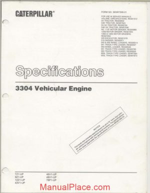 caterpillar 3304 vehicular engine specifications page 1