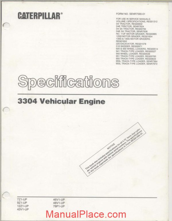 caterpillar 3304 vehicular engine specifications page 1