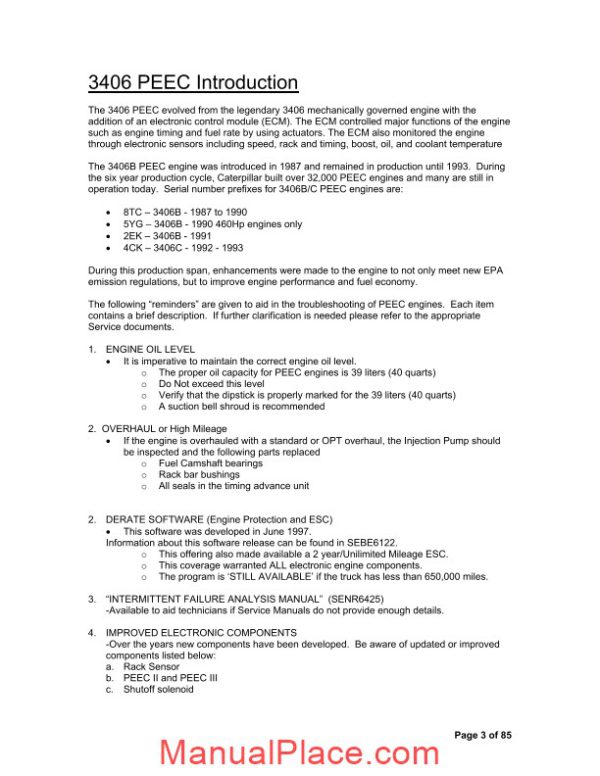 caterpillar 3406 b c peec repair manual page 3