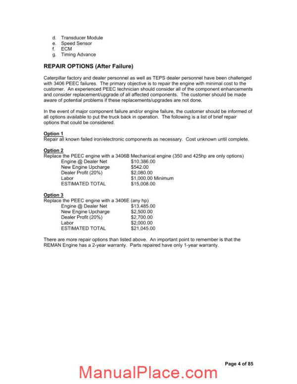 caterpillar 3406 b c peec repair manual page 4