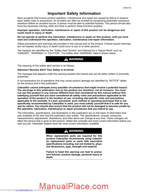 caterpillar 627g wheel trator scraper operation and maintenance manual page 2