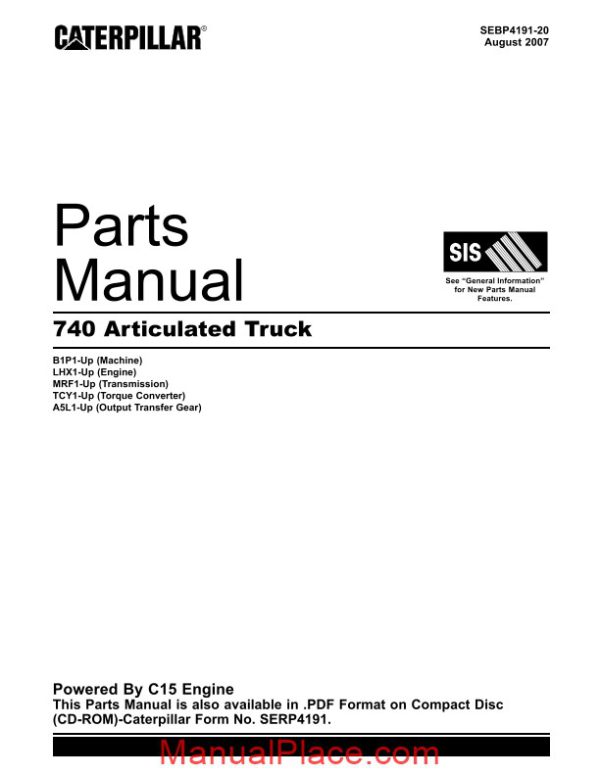 caterpillar 740 articulated truck parts manual page 1