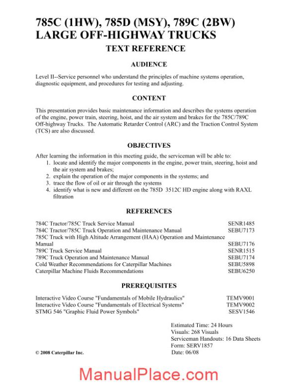 caterpillar 785c 785d 789c large off highway trucks service training page 2