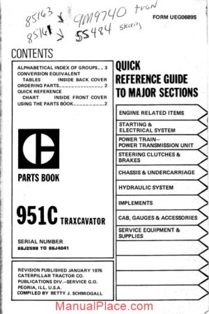 caterpillar 951c traxcavator parts 86j2598 86j4041 page 1