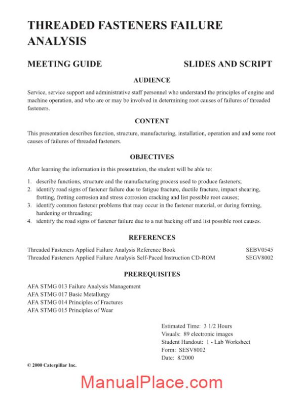 caterpillar applied failure analysis threaded fasteners service training page 2