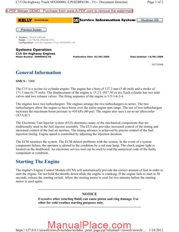 caterpillar c15 system of operation page 1