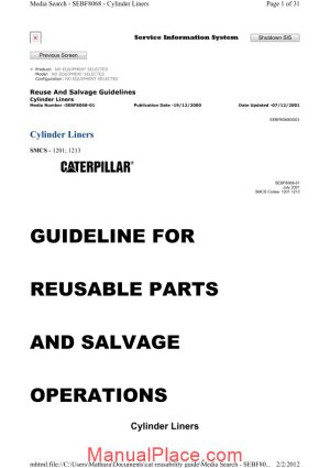 caterpillar cylinder liners service training page 1