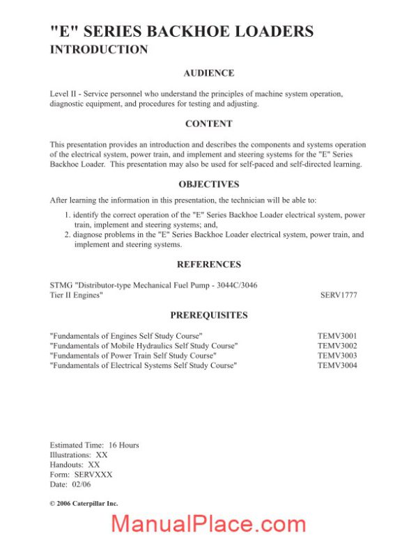 caterpillar e series backhoe intraduction global service learning page 2