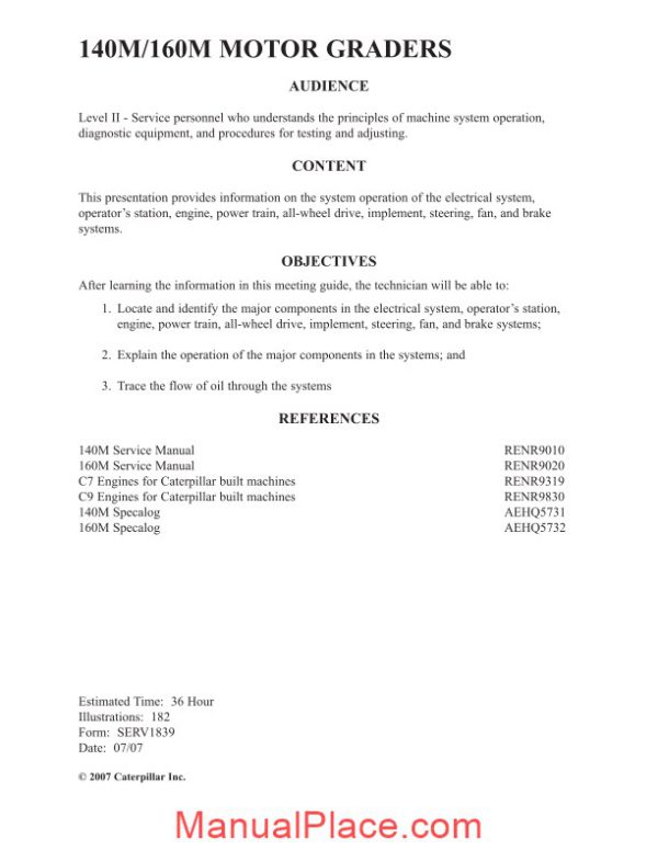 caterpillar grader 140m2 service training manual page 2