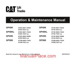 caterpillar lift trucks gp40k45k50k series operation maintenance manual page 1