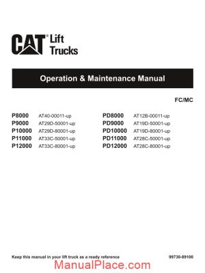 caterpillar lift trucks p800091011 series operation maintenance manual page 1