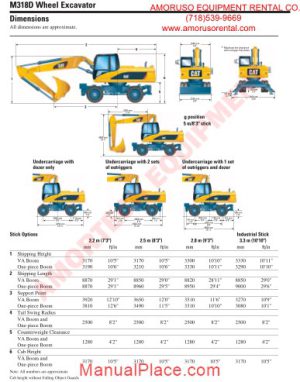 caterpillar m318 technical specifications page 1