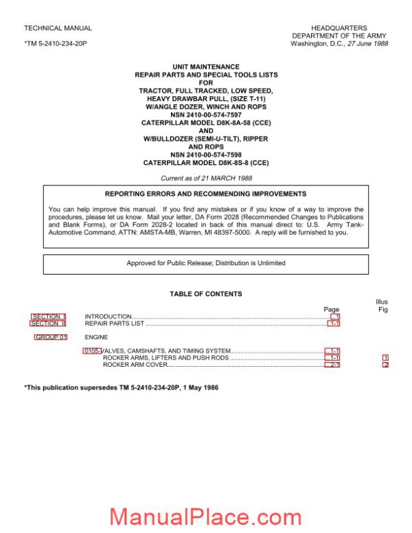 caterpillar model d8k 8a 58 technical manual page 2