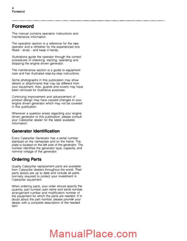 caterpillar operation and maintenance manual sr4b generators page 4