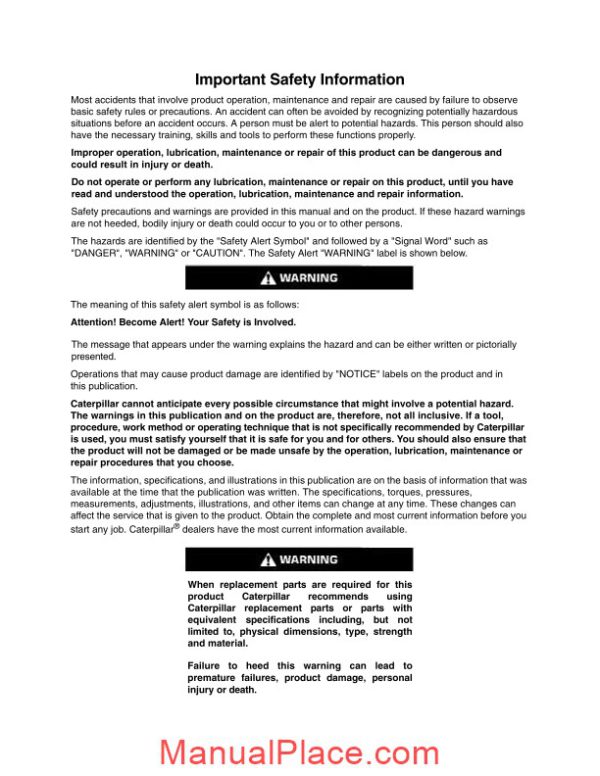 caterpillar telehander th360b tbh operation manual page 2