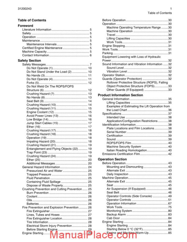 caterpillar telehander th360b tbh operation manual page 3