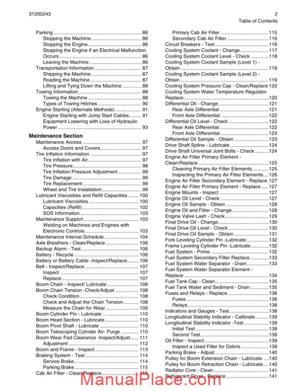 caterpillar telehander th360b tbh operation manual page 4