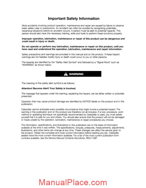 caterpillar wheel loader 950b operation maintenance manual page 2