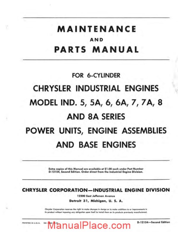 chrysler 6 cylinder industrial engines maintenance parts manual page 2