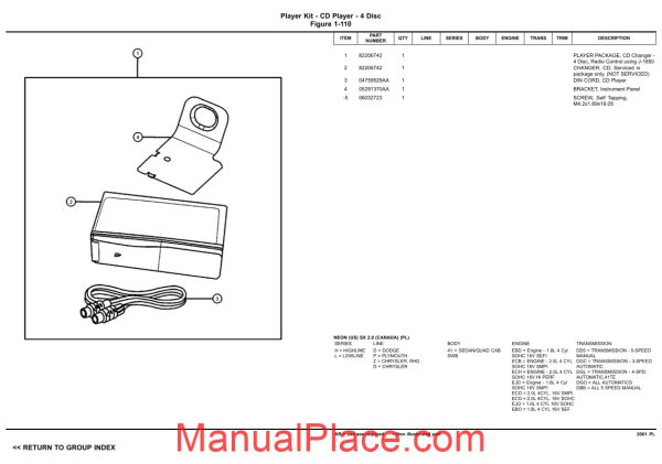 chrysler dodge plymouth neon 2001 pl parts catalog page 3