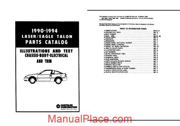 chrysler laser 1989 parts catalog page 1