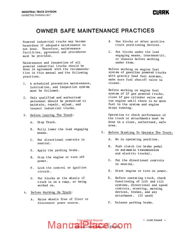 clark c500 355 planned maintenance adjustment procedures page 2