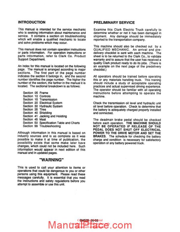 clark sm 535 service manual page 2