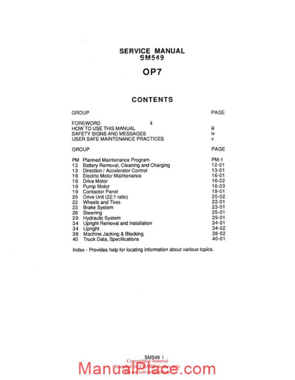 clark sm 549 service manual page 2