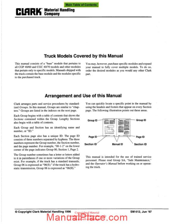 clark sm 612 service manual page 2