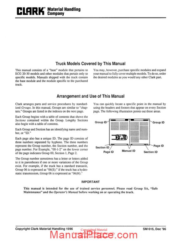 clark sm 615 service manual page 2