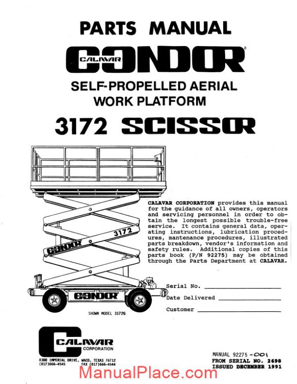 condor scissors lift 3172 92275 parts book page 2