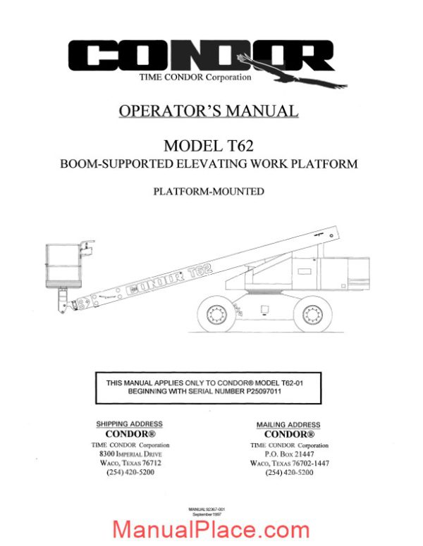 condor scissors lift t62 92367 parts book page 2