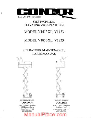 condor scissors lift v1433xl v1833xl parts book page 1