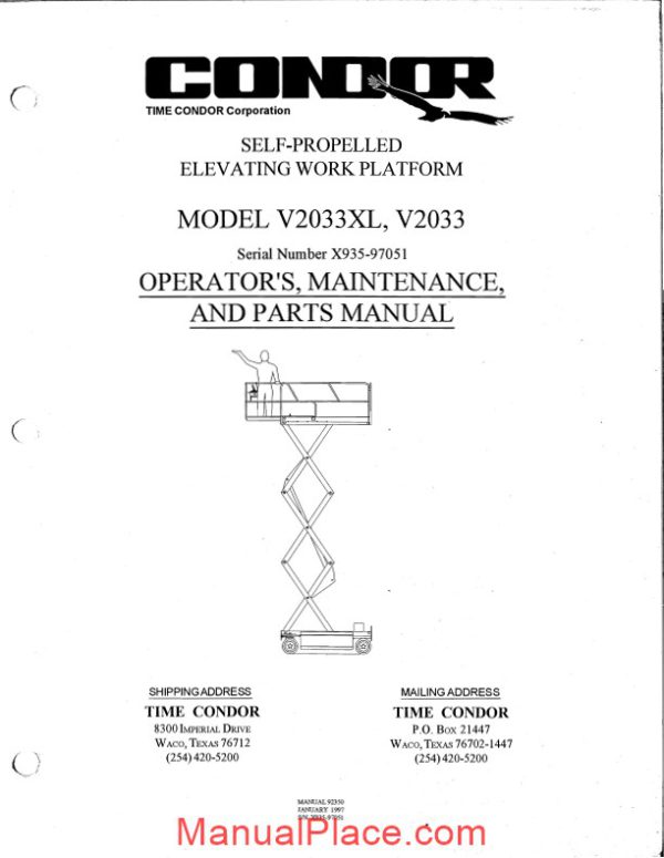 condor scissors lift v2033xl 92350 parts book page 1