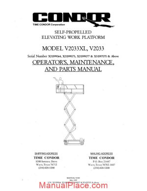 condor scissors lift v2033xl sn 97070 parts book page 1